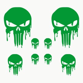 Autodomy Pack of 8 units Melted Skull Stickers | Sticker Punisher Vinyl Rain and UV Resistant | Skull Sticker External for Car, Helmet and Motorbike | Green