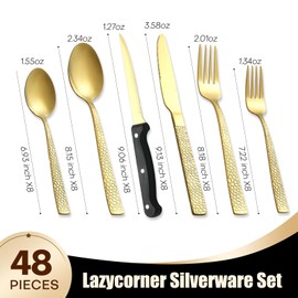 49Pcs Silverware Set with Organizer, Golden Stainless Steel Flatware Set for 8 Cutlery Utensil Sets with Steak Knives, Spoons and Forks Set, Dishwasher Safe