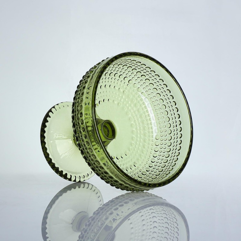 WAIT FLY Vintage Embossed Beads Glass Dessert Bowl Footed Trifle