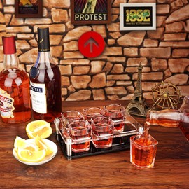 D&Z Shot Glasses with Tray, 2 oz Tequila Shot Glasses Set of 6 for Party,Bar,Restaurant, Family Gathering, Shot Glass Holder/Server/Caddy for Drinking,Serving,Diaplay,Storage, Tequila Shot Holder/Tray