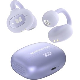 Monster Open Ear AC339 Auriculares, Audífonos Bluetooth 6.0 con Sonido Estéreo, Auriculares Inalámbricos de Pinza 40h Reproducción, Pantalla Digital Inteligente, Control Táctil, IPX6, Morado