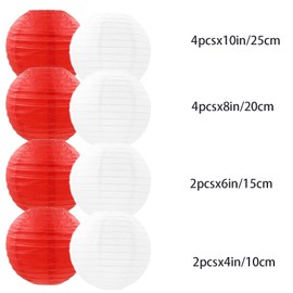 We Moment Zone Pack of 12 Red and White Paper Lanterns, Round Lampshade, Red and White Round Paper Lantern for Lampshade Decoration, Birthday Party, Wedding Decorations, Garden Party Decoration