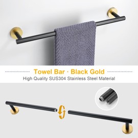 Lairuier Black and Gold Bathroom Hardware Accessories Set, 5 Pieces Towel Bar Set Stainless Wall Mounted Adjustable Towel Bar Set