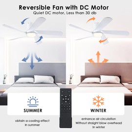 CHESUR 54" Flush Mount Ceiling Fan - White Low Profile Ceiling Fans with Lights and Remote/APP, 6 Speeds and Reversible 5 Fan Blades, Indoor Modern Ceiling Fan LED Light for Bedroom, Living Room