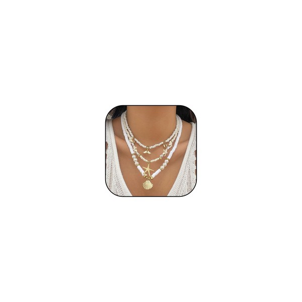 RadiVibe Layered Shell Starfish Necklace Charm Necklace for Women Boho