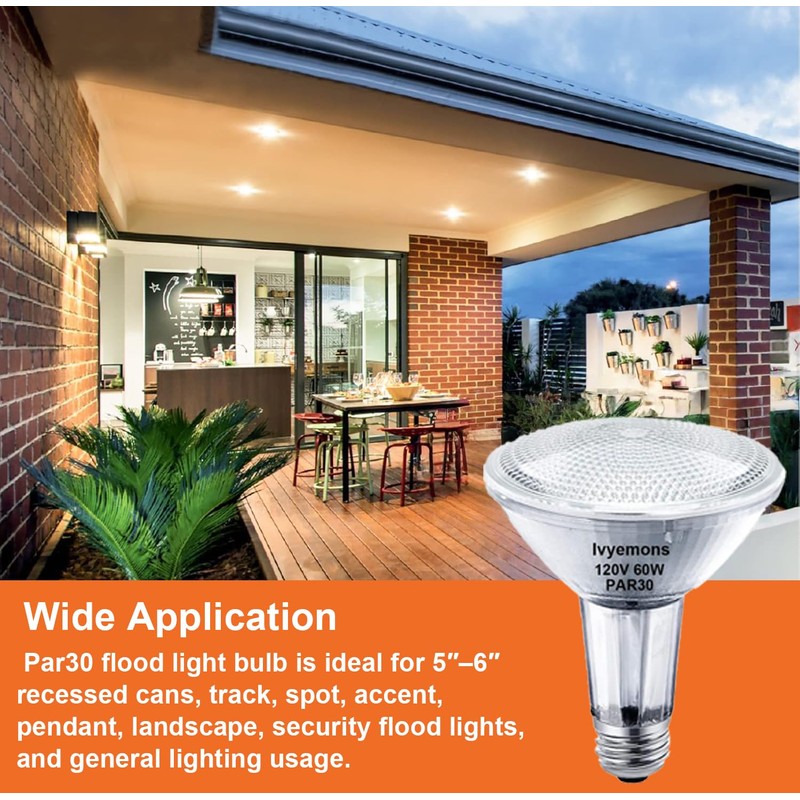Ivyemons PAR30 Long Neck Halogen, 60W - 6 Pack PAR30