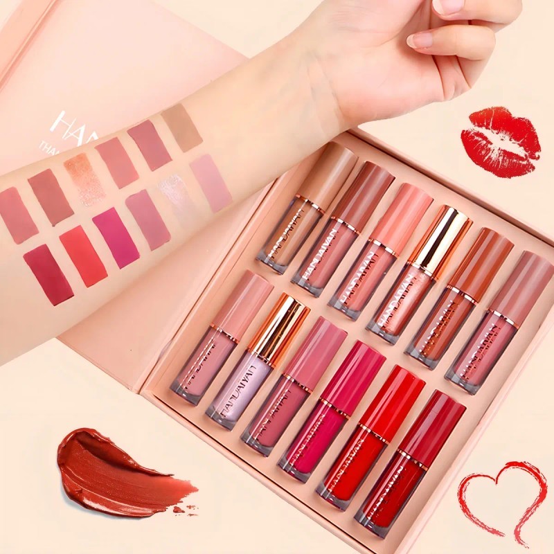 Labial Mate Handaiyan Paleta X12 Colores Larga Duración Pack