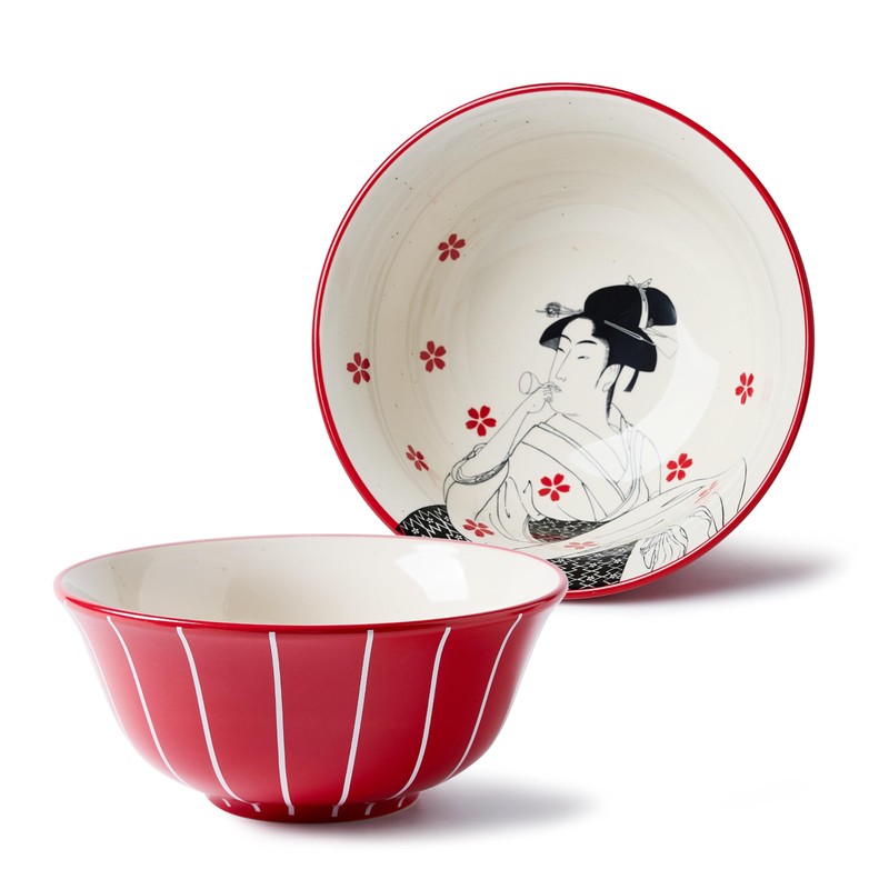 BICETTO Ramen Bowl Set 45oz, 8inch, Japanese Ukiyo-e Design -