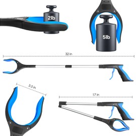 32" Grabber Reacher Tool, 2-Pack Foldable Reacher Grabber Pickup Tool with 360° Anti-Slip Rotating Jaw & Magnet, Mobility Aid Reaching Assist Tool for Trash Pick Up, Lightweight Grabber Tool