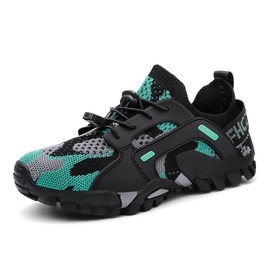 TANGYUGEN Zapatos de agua para hombre y mujer, zapatos de playa, antideslizantes, ligeros, transpirables, para caminar, trotar, viajes, senderismo, escalada, Camuflaje azul cielo, 13 Women/11.5 Men
