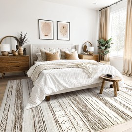 Area Rug Living Room Rugs - 6x9 Washable Large Soft Neutral Boho Moroccan Bohemian Farmhouse Rug Indoor Floor Carpet for Bedroom Under Dining Table Home Office Decor - Cream Brown