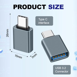 2 Pack Aluminum Type C Male To USB 3.2 Female Adaptor, 10Gbps USB C To USB Adapter, USB-C Adapter, USBC To AAdapter, CTo USBAdaptor, TypeC To USB, TypeC To USB Adaptor, USBC To USB Adapter (2PCS Gray）