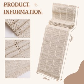 Boho Crochet Table Runner,71 in Macrame Table Runner Lace Table Runner with Tassels Handmade Cotton Beige Table Runner for Farmhouse Kitchen Dining CoffeeTable