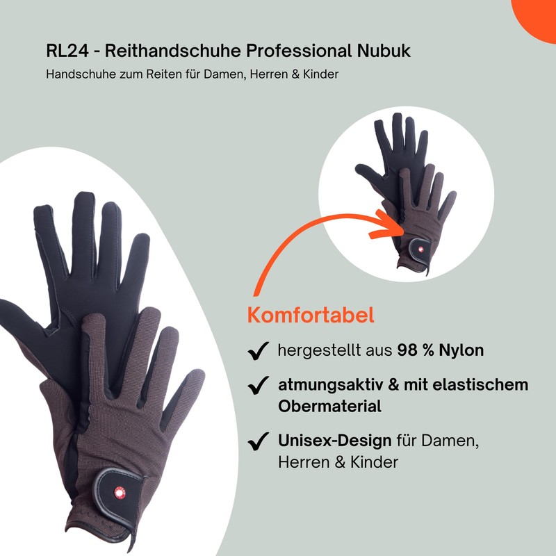 HKM by Reiterladen24 Professional Riding Gloves, Nubuck Imitation Leather, m