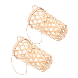 GANAZONO 2pcs Bamboo Woven Wall-Mounted Hanging Basket for Plants Rustic Orchid Planter with Burlap Rope for Flower Display and Home Decor