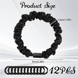 Silk Hair Ties 12Pcs Silk Scrunchies Set 100% Pure Mulberry Silk Hair Bands Elastics Satin Scrunchies Ponytail Holders for Thick/Thin/Curly Hair, Sleepy Tie Small Skinny Hair Bobbles for Women