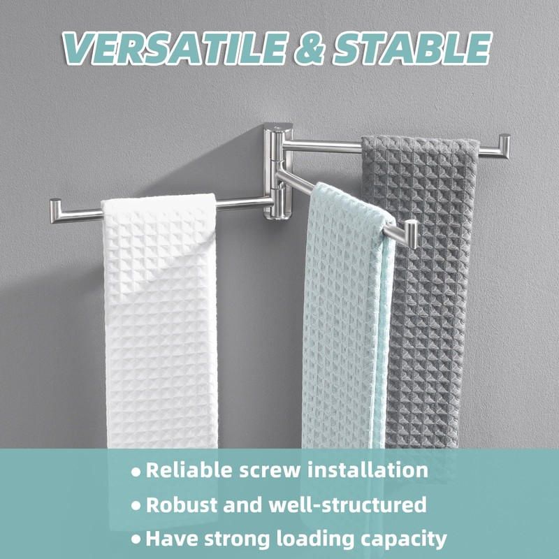 APLusee Brushed Nickel Swivel Towel Rack, 304 Stainless Steel Foldable