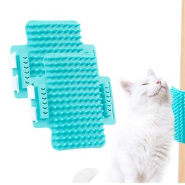 Roucerlin 2 Pack Rubber Cat Self Groomer Brush for Indoor Cats, Table Corner Cat Face Scratchers, Self Cleaning Cat Corner Brush, Cat Scratching Brush Tickling Comb for Kitten Shedding Mint Green