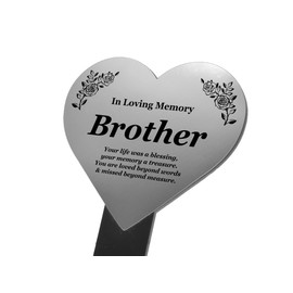 OriginDesigned Brother Heart Shaped Engraved Memorial Plaque Stake - Silver Acrylic Remembrance Plaque Stake - Outdoor, Grave Marker, Tribute, Plant Marker