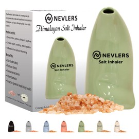 Nevlers Olive Green Himalayan Salt Inhaler w/ 6 Oz Organic Coarse Pink Himalayan Sea Salt | Portable Handheld Ceramic Salt Air Inhaler for Cough | Homeopathic Himalayan Salt Inhaler for Lungs & Nose