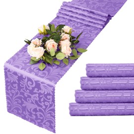 MILVOWOC 4 Pack Lilac Satin Table Runner, 12 x 72 Inch Jacquard Damask Table Runner Rectangle Bright Silky Decorative Table Runner for Party Banquet Birthday Dinner Wedding Table Decor
