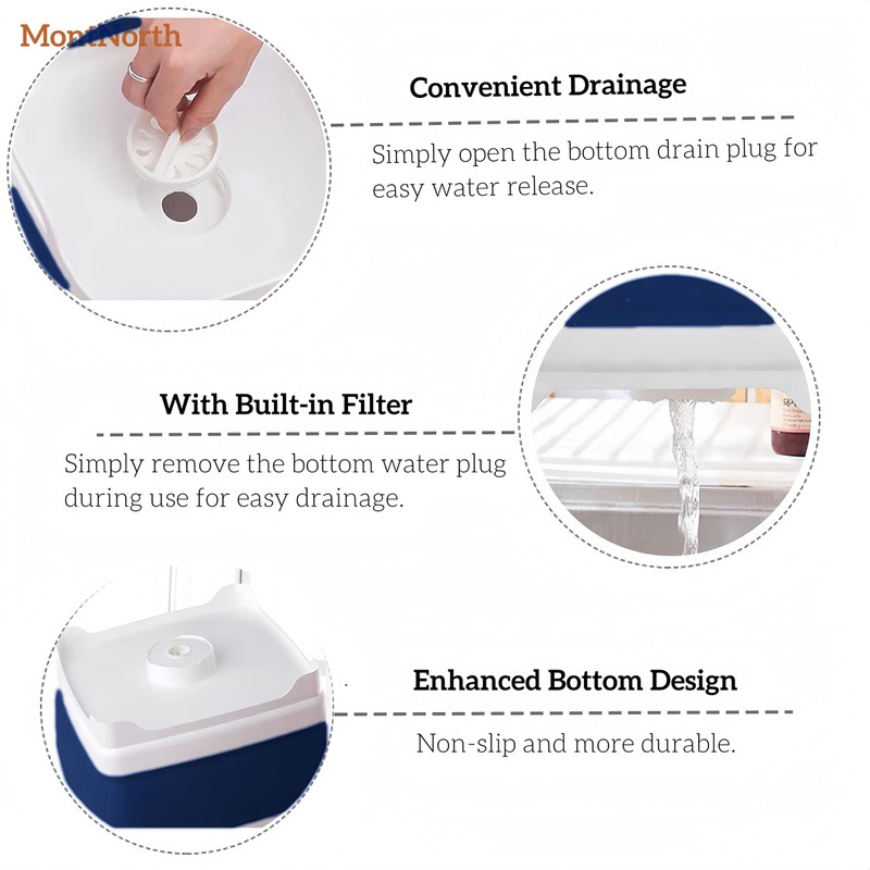 Collapsible Wash Basin 9L, Foldable Dish Tub with Drain Plug,