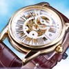 FORSINING Hollow Mechanical Waterproof PU Leather Watch White Dial Golden
