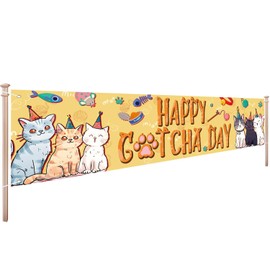 Cats Happy Gotcha Day Banner 7.8 x 1.9 ft, Pet Adoption Anniversary Party Decoration, Cat Kitten Birthday Photography Background, Cat Rescue Decoration