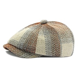 Panchitalk Women Newsboy Cap, Vintage Winter Warm Cabbie Beret Hat 8 Panel Herringbone Tweed Gatsby Ivy Painter Cap, 55-59cm(Khaki)