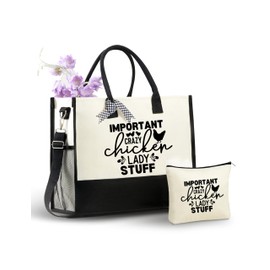 InnoBeta Chicken Lover Gifts for Women Crazy Chicken Lady, Canvas Tote Bag on Christmas or Birthday, Tote with Top Zipper Closure and Shoulder Strap