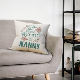 Mancheng-zi Life's Biggest Blessings Call Me Nanny Throw Pillow Case, Grandma to Be Gifts, Pregnancy Announcement Gifts,18 x 18 Inch Best Grandma Decorative Linen Cushion Cover for Sofa Couch Bed