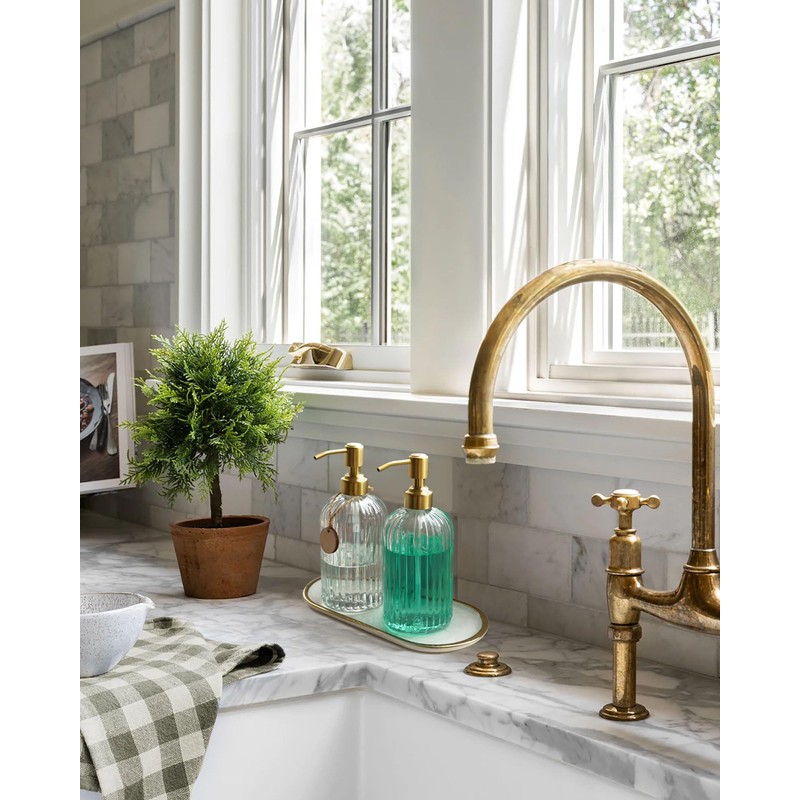 JASAI 2PACK 18Oz Fluted Glass Soap Dispenser with Golden Rust