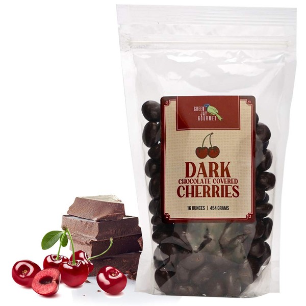 Green Jay Gourmet Dark Chocolate Cherries - Handmade & Fresh Dark Chocolate Covered Cherries from Michigan - Great Gift for Chocolate Lovers - 16 Ounce Resealable Bag