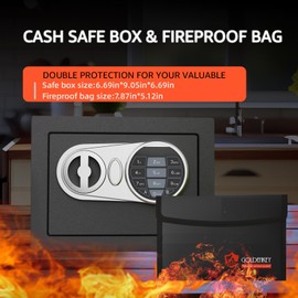 Goldenkey Small Safe with Fireproof Bag, Digital Mini Money Safe with Keypad & Keys, Compact Security Box for Cash, Coins, Jewelry & Kids' Personal Items