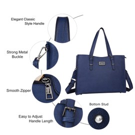 MOSISO Laptop Bag for Women Compatible with MacBook Air 15 inch M2 A2941/Pro 16 inch M3 M2 M1, 15-15.6 inch Notebook, Waterproof PU Leather Curved Tote Bag Work Briefcase with Small Pouch, Navy Blue
