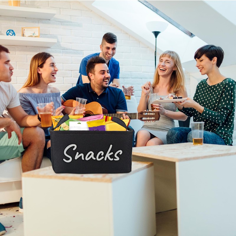 SnowTing Fabric Snack Basket for Kitchen Pantry Countertop, Black Large