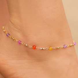 LIFETIME JEWELRY Colorful Anklet for Women Teen and Girls 24k Gold Plated Bracelet (9, Colorful Beads)