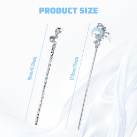 inSowni 8 Pieces Retro Vintage Asian Chinese Traditional Hanfu Fishtail Star Moon Butterfly Silver Metal Hair Sticks Long Hair Chopsticks Forks Bun Updo Holders Hairpins for Women Girls