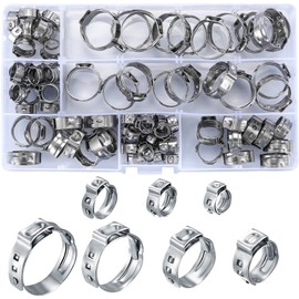 90 Pcs Hose Clamps Set, Stainless Steel Single Ear Stepless Hose Clamps, Adjustable 6-21mm Hose Tube Pipe Clamps for Pool, Water Pipe, Automotive Tubing, Cooler Air Duct Drive Pipe Hose Clamps