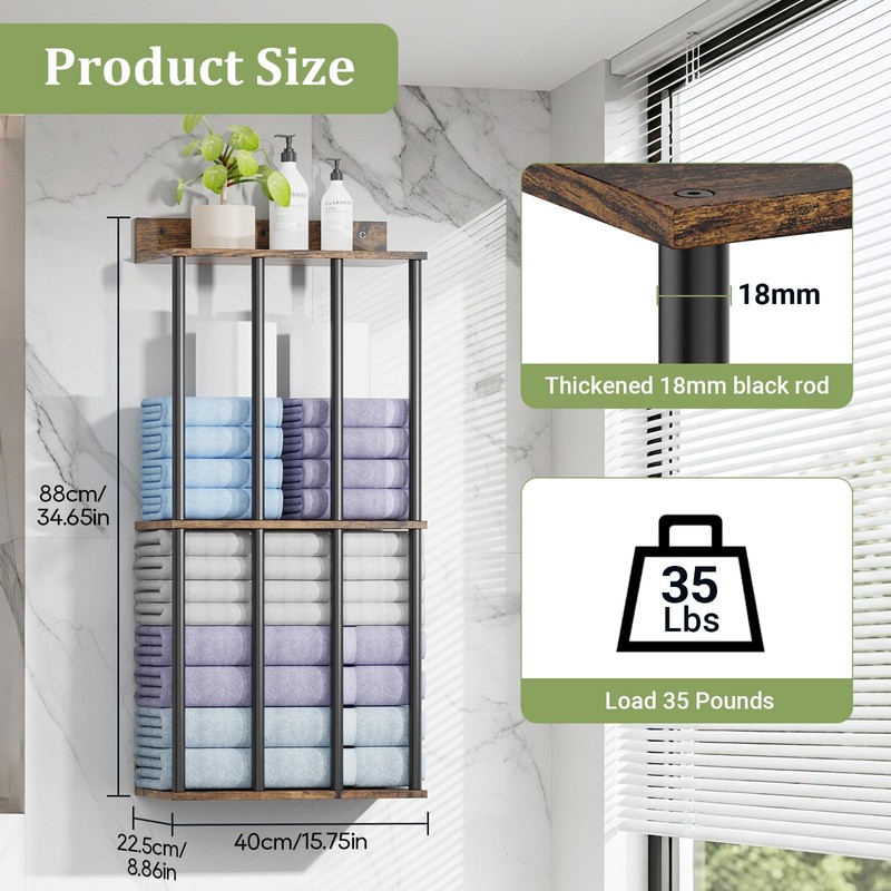 Large Capacity Three-layer Widened Towel Racks for Bathroom Wall Mounted,