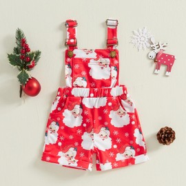 Gaono Toddler Baby Girl Overall Shorts Sleeveless Santa Claus Print Suspender Shorts Jumpsuit Cute Christmas Clothes (A-Red, 2-3 Years)