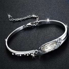 TREE NEST Juego de Joyería para Mujer,Collar Pulsera y Aretes de Cristal Baño Plata,Brillante y Elegante Diseño Set de Joyas,Moda Mujer Collar Colgante Pulsera Aretes de Cristal 4 Piezas,Conjuntos de Joyería de Cristal para Mujeres 40004W