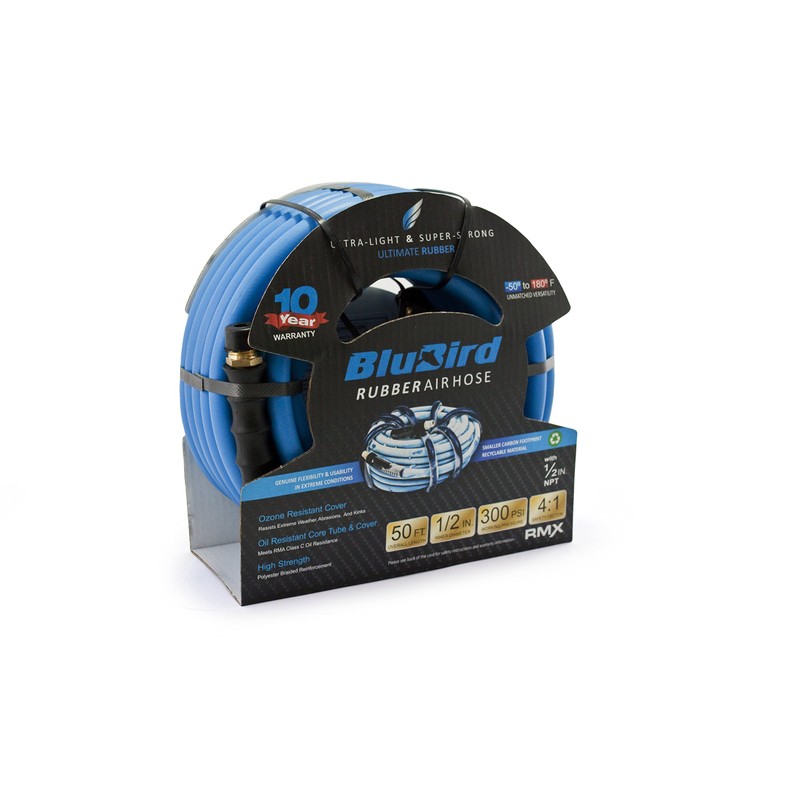BluBird Lightest, Strongest, Most Flexible Rubber Air Hose (1/2" x