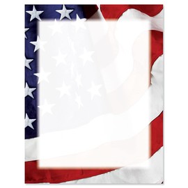 Grand Ol' Flag Patriotic Letter Papers - Set of 25, American Flag stationery papers, 8 1/2" x 11", compatible computer paper, Patriotic Letterhead, 4th of July flyers, Veterans Day, Memorial Day