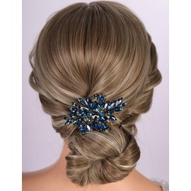 Rumtock Sparkle Blue Crystal Beads Silver Hair Comb Side Headpiece for Wedding Brides Special Occasion Hair Jewelry (Peacock)