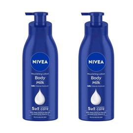 NIVEA Nourishing Body Milk Richly Caring Lotion 48 Hour Deep Moisture for Very Dry Skin – Almond Oil + Deep Moisture Serum – Fast-Absorbing, Non-Greasy Rich Cream 400ml, Pack of 2