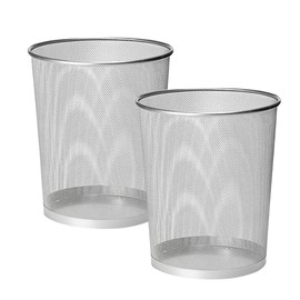 ZYBUX - Circular Mesh Trash Can, Waste Basket Garbage Can Waste Bin for Bathrooms, Kitchens, Home Offices, Dorm Rooms | Lightweight Sturdy Metal Basket Bin (2 x SILVER)