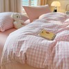 Gingham Duvet Cover Set Queen Size Pink Plaid Grid Checkered