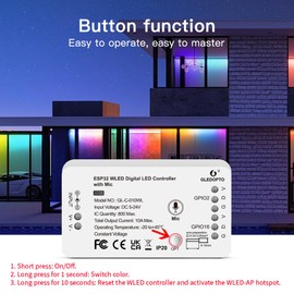 ESP32 WLED Strip Light Controller with Mic Addressable LED Controller RGB RGBW WS2812B SK6812 WS2811 TM1814 WS2813 WS2815 5-24V ESP32
