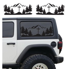 Compatible with Jeep Wrangler Jk (2 Door) 2007-2018 Precut American Flag Outdoor Mountain Forest Scene Window Decals Both Side Proudly Made in The US Matte Black (Cross Mountain)